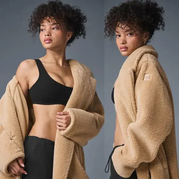 ALO YOGA Oversized Sherpa Trench Coat in Camel Size S - Picture 7 of 16